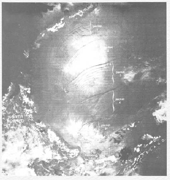 Figure 3-1-6.A sunglint area showing alternate bright and dark bands, indicating the presence of internal waves.